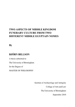 Two Aspects of Middle Kingdom Funerary Culture from Two Different Middle Egyptain Nomes