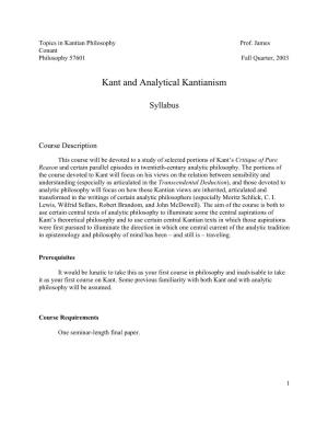 Kant and Analytical Kantianism