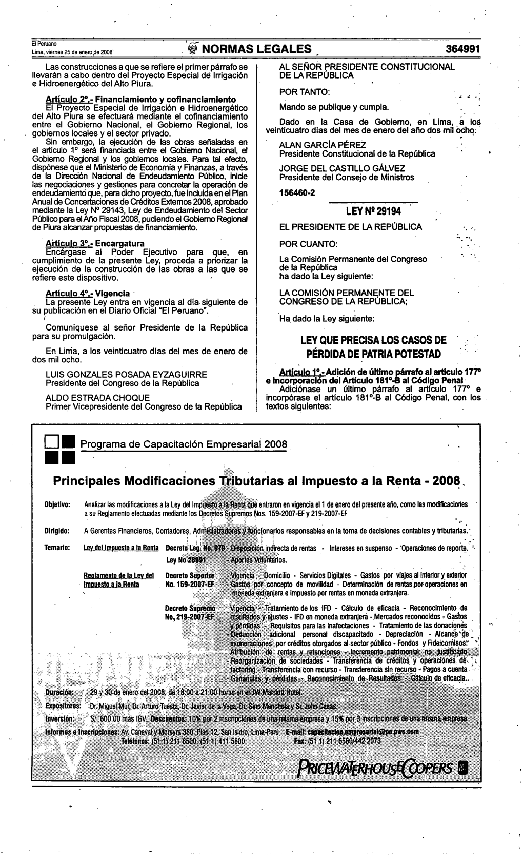 Principales Modificaciones T|Ibutarias Al Impuesto a La Renta - 2008