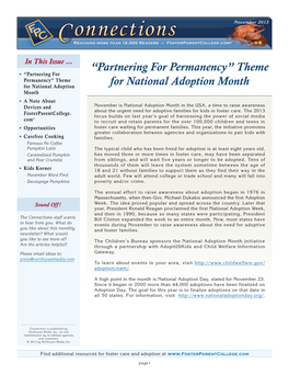 “Partnering for Permanency” Theme for National Adoption Month