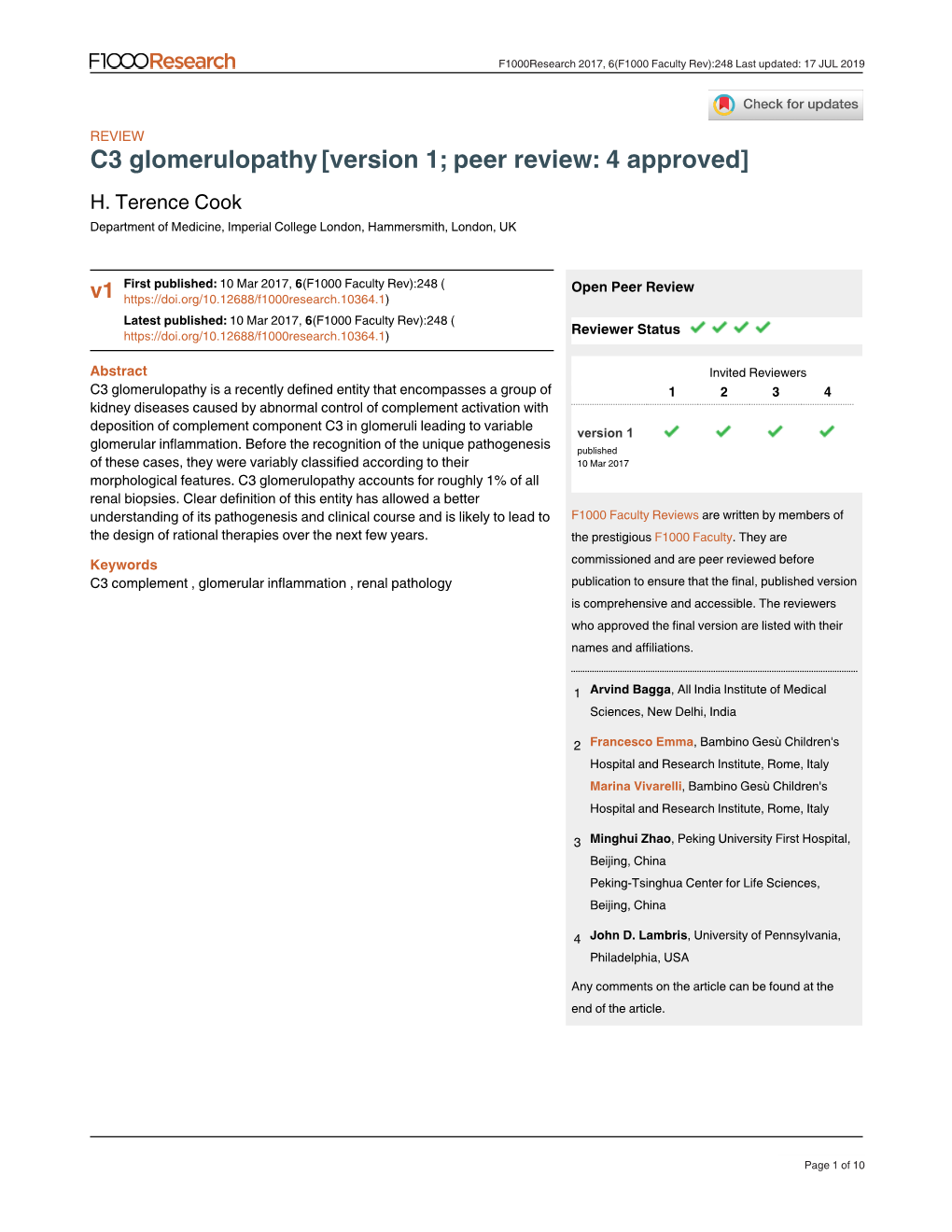 C3 Glomerulopathy[Version 1; Peer Review: 4 Approved]