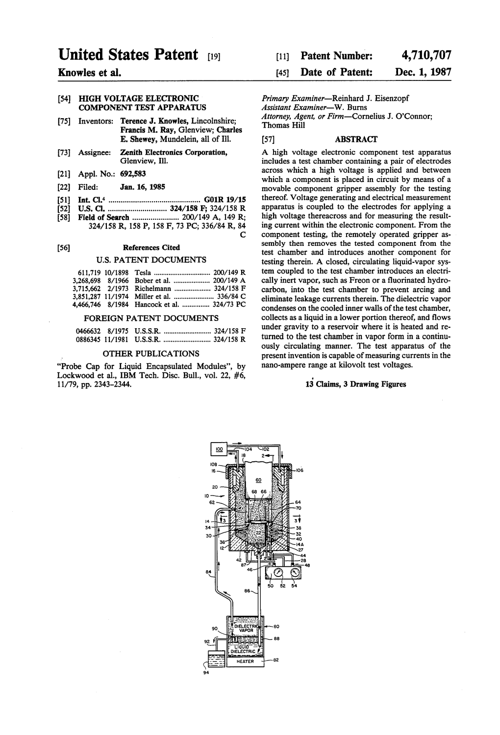 United States Patent [191 [11] Patent Number: 4,710,707 Knowles Et Al