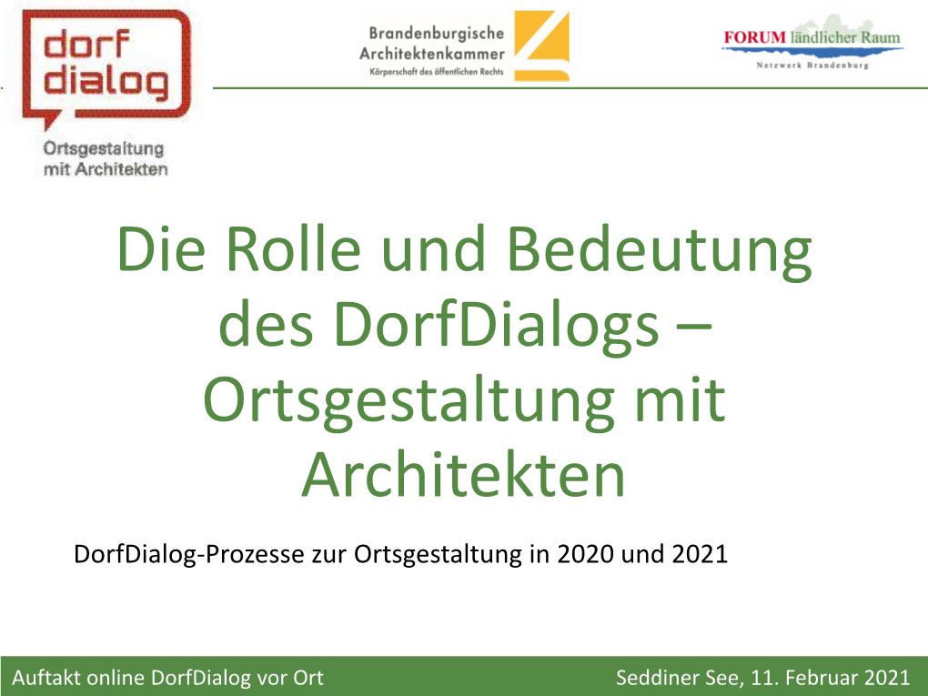 Dorfdialog-Prozesse Zur Ortsgestaltung in 2020 Und 2021