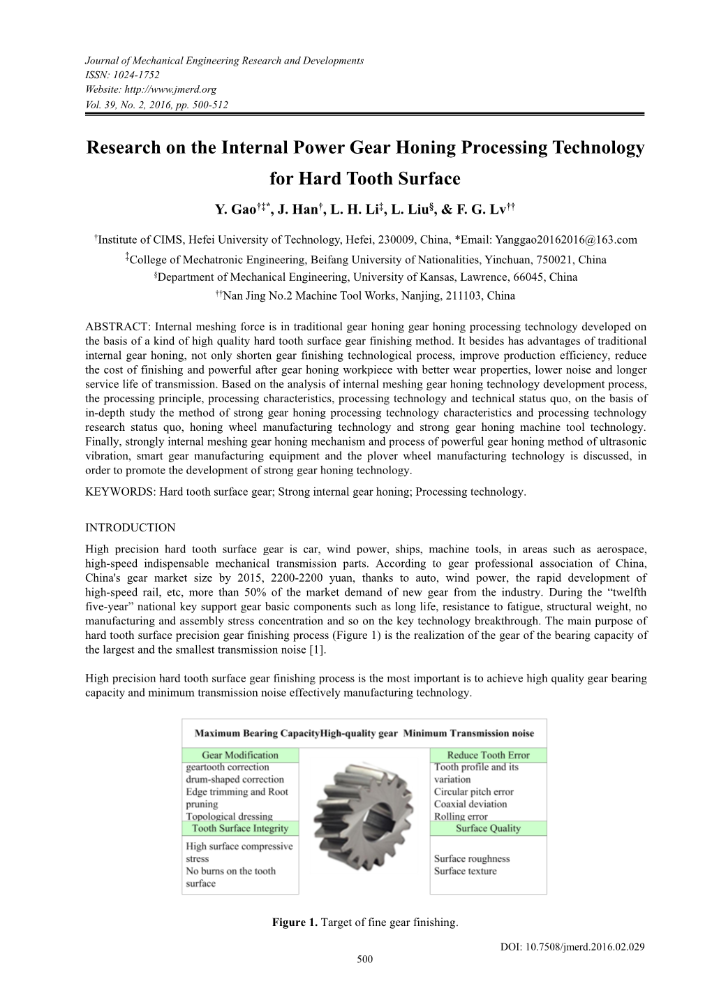 Research on the Internal Power Gear Honing Processing Technology for Hard Tooth Surface Y