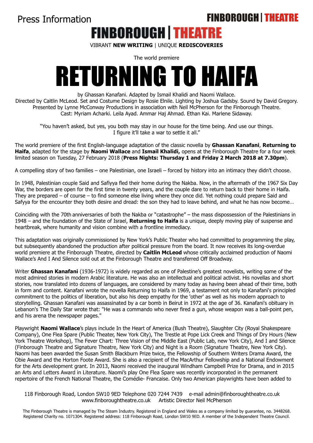 RETURNING to HAIFA by Ghassan Kanafani