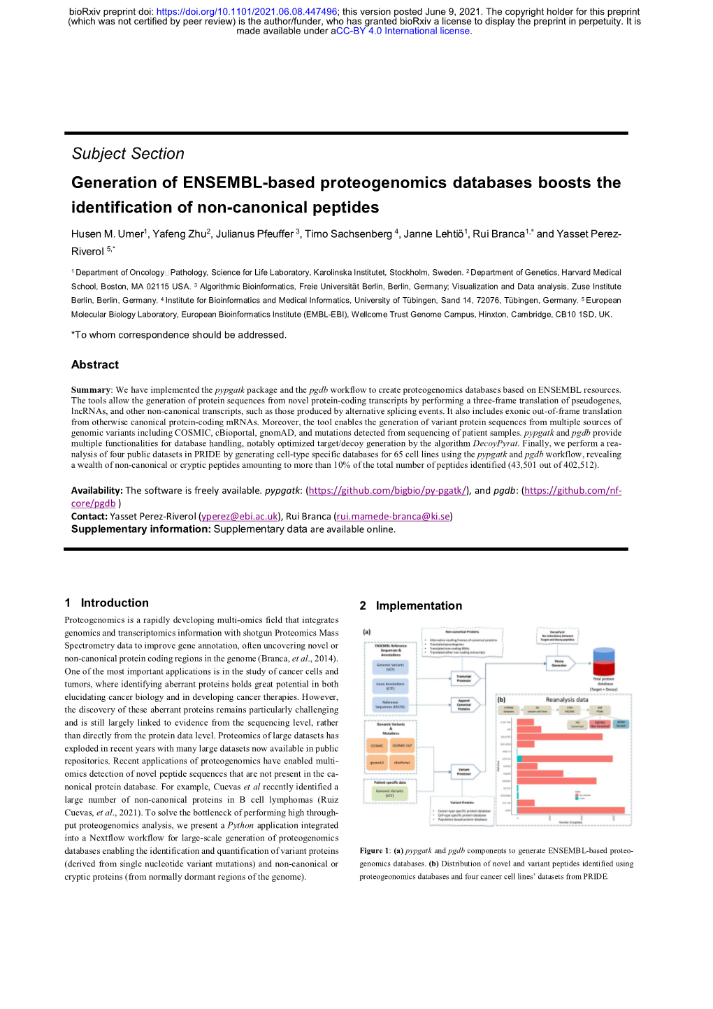 Generation of ENSEMBL-Based Proteogenomics Databases Boosts the Identification of Non-Canonical Peptides