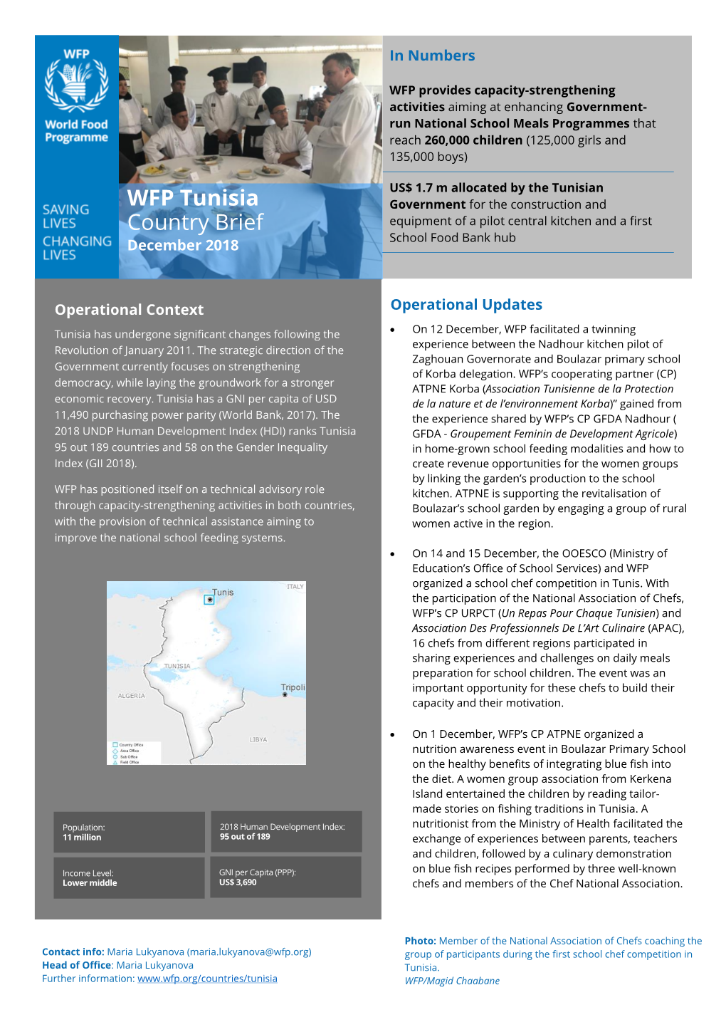 WFP Tunisia Country Brief December 2018