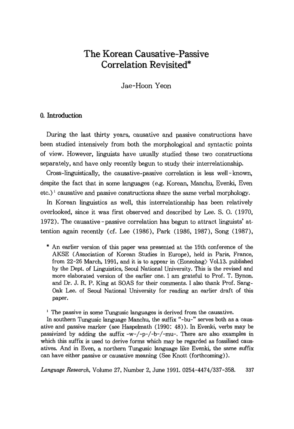 The Korean Causative-Passive Correlation Revisited*