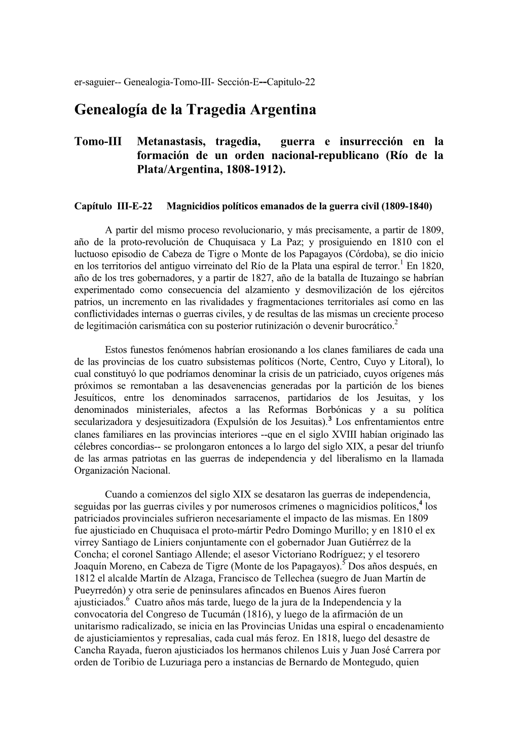 Genealogía De La Tragedia Argentina