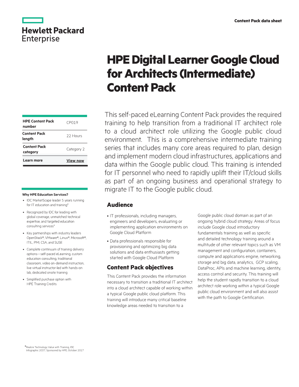 HPE Digital Learner Google Cloud for Architects (Intermediate) Content Pack