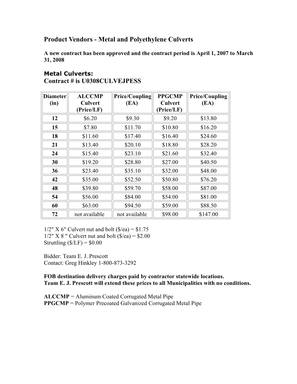 Product Vendors - Metal and Polyethylene Culverts