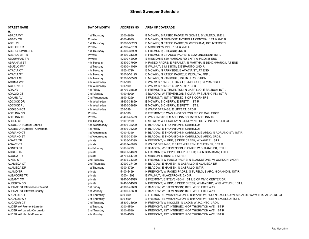 Street Sweeper Schedule