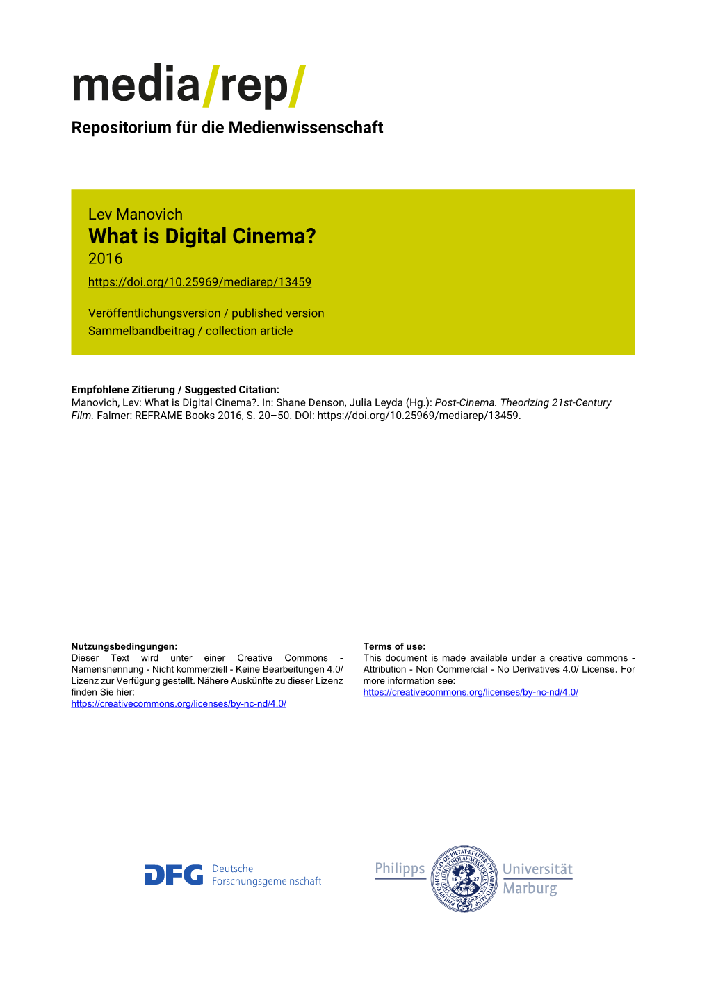 What Is Digital Cinema? 2016