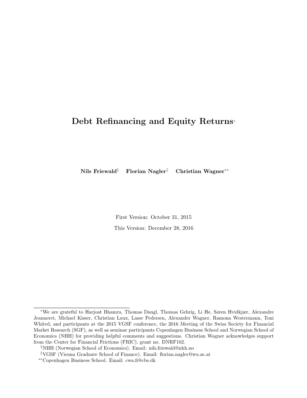 Debt Refinancing and Equity Returns∗