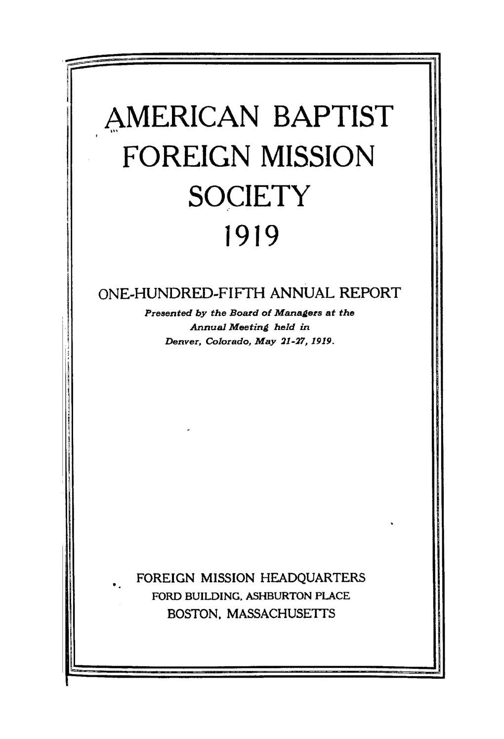 American Baptist Foreign Mission Society 1919