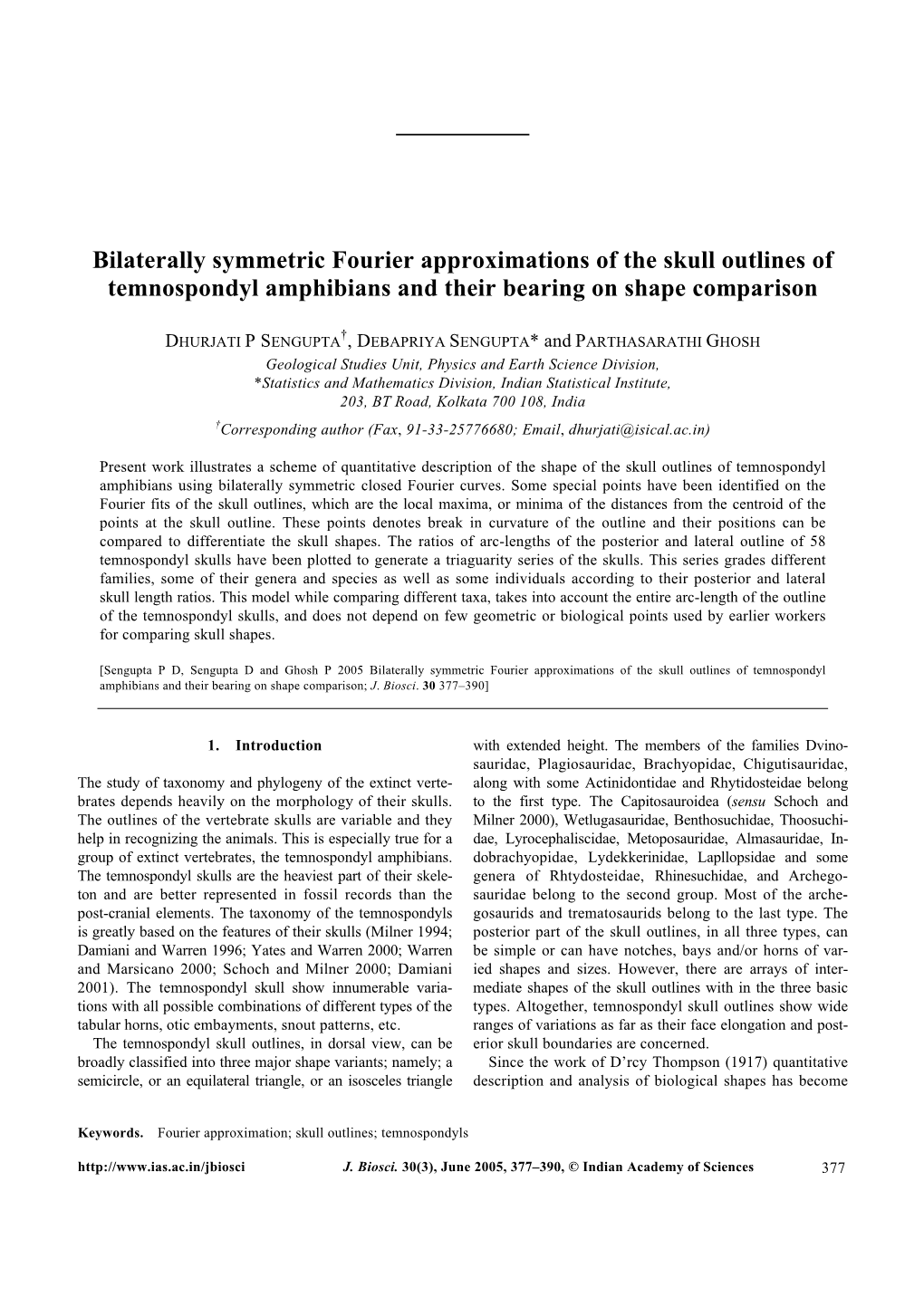 Bilaterally Symmetric Fourier Approximations of the Skull Outlines of Temnospondyl Amphibians and Their Bearing on Shape Comparison