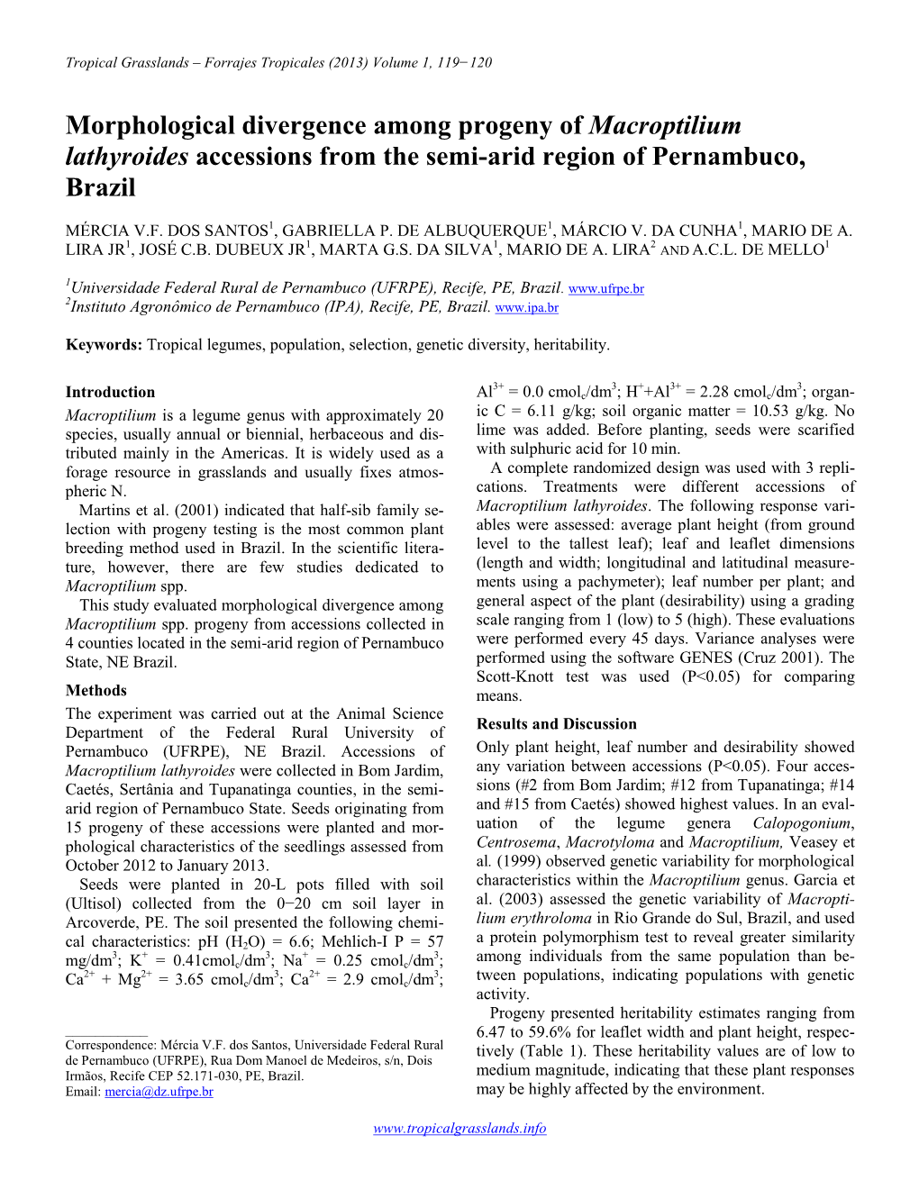 Morphological Divergence Among Progeny of Macroptilium Lathyroides Accessions from the Semi-Arid Region of Pernambuco, Brazil