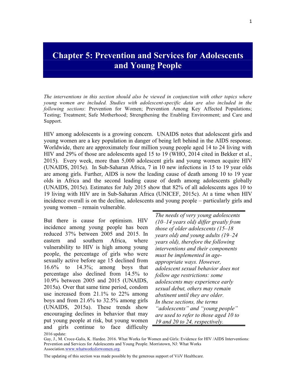 HIV Prevention and Services for Adolescents and Young People