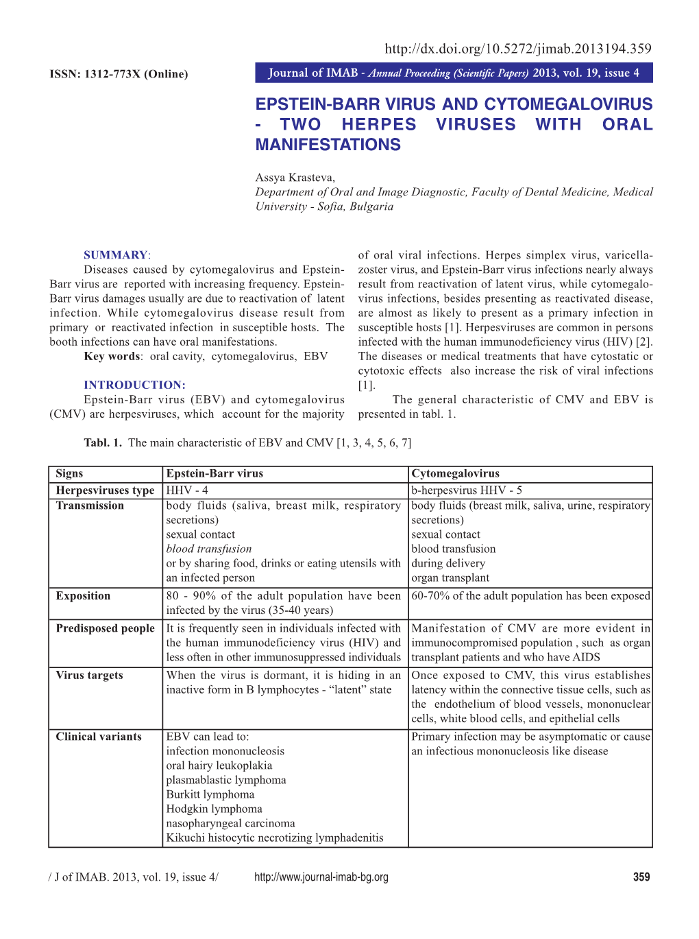 Epstein-Barr Virus and Cytomegalovirus - Two Herpes Viruses with Oral Manifestations