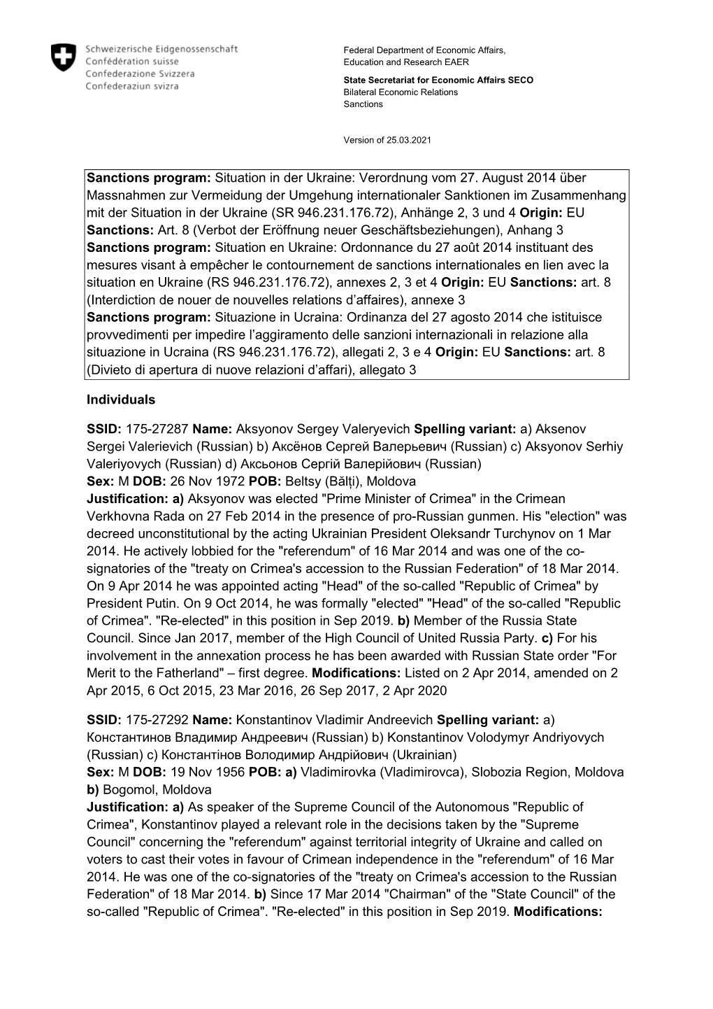 Situation in Der Ukraine: Verordnung Vom 27. August 2014 Über