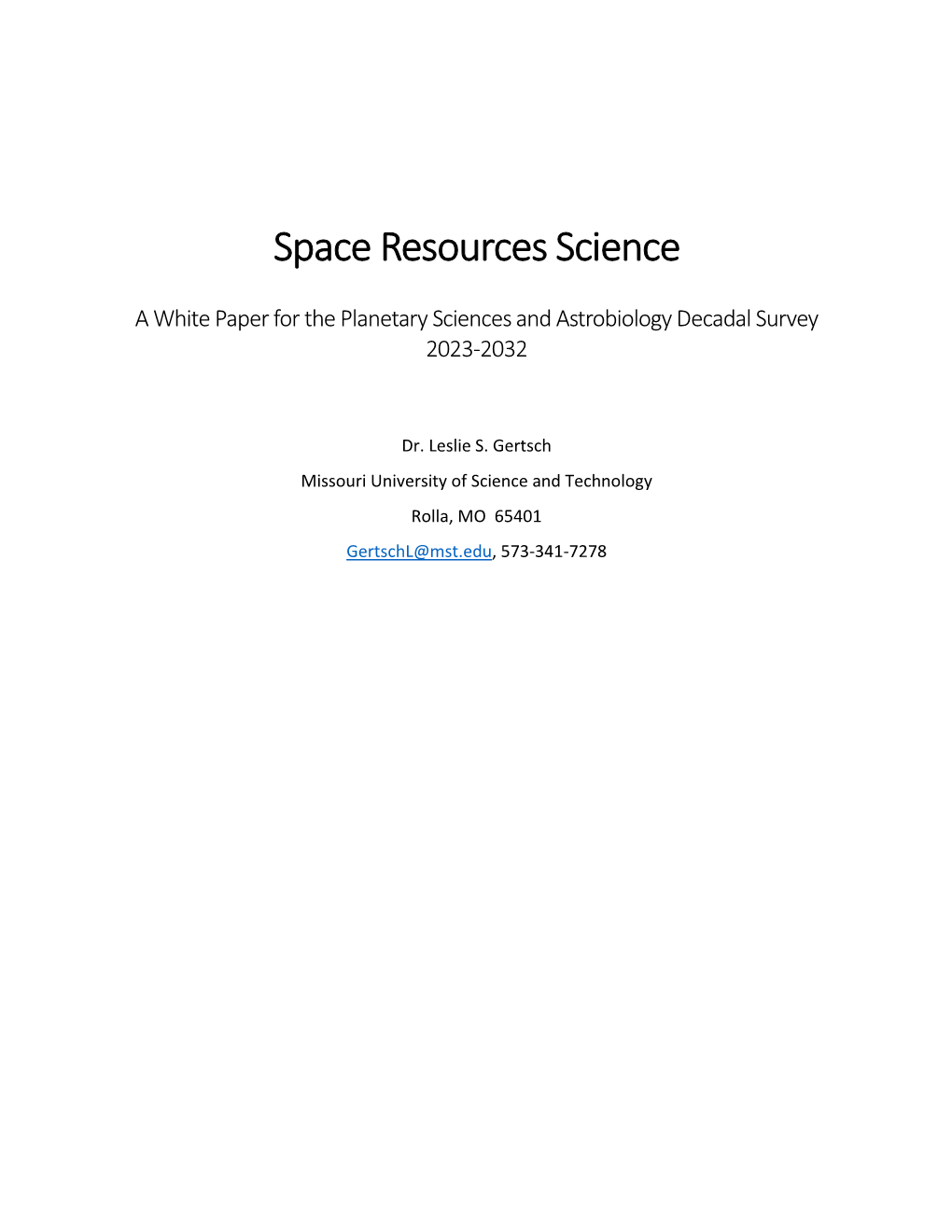 Space Resources Science