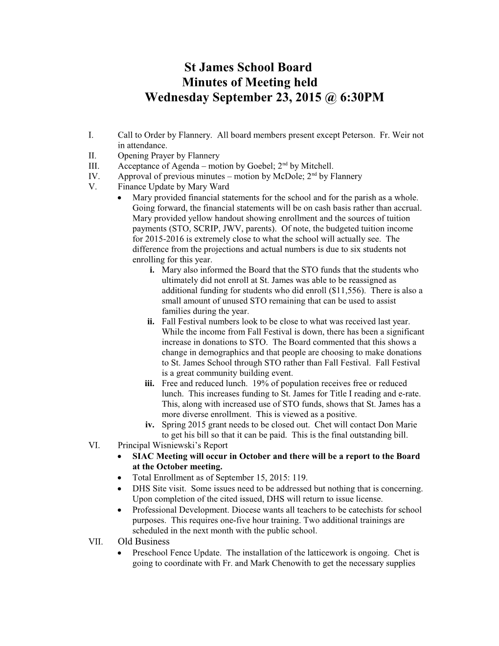 St James School Board Agenda