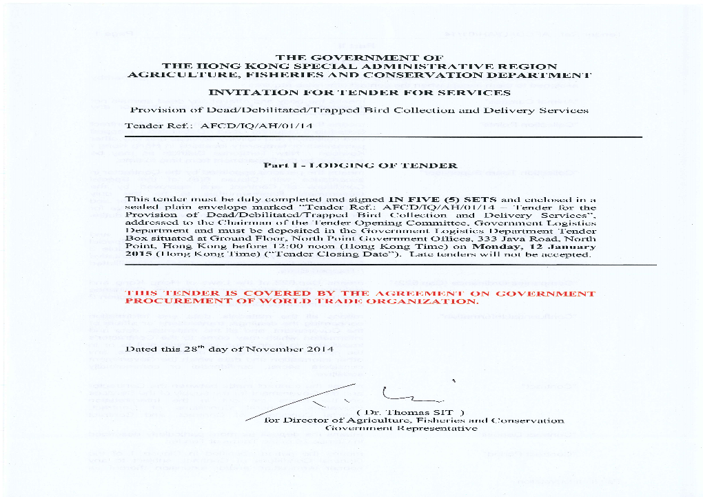 Tender Ref.: AFCD/IQ/AH/01/14 Page 2 Provided in the Contract