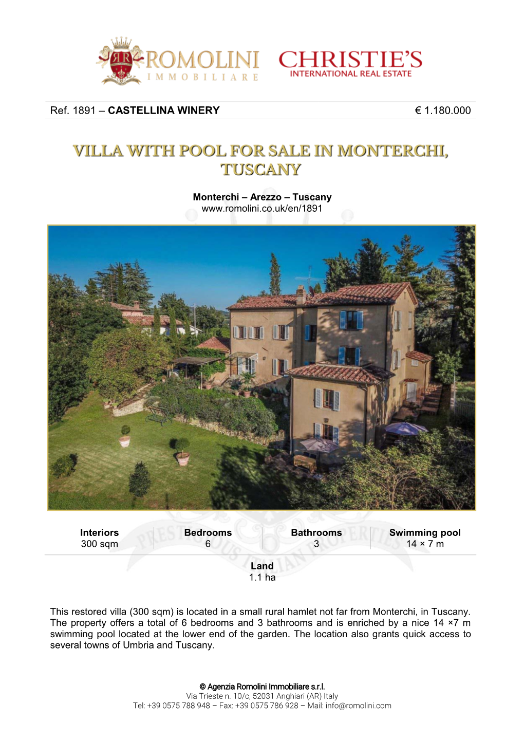 Ref. 1891 – CASTELLINA WINERY € 1.180.000