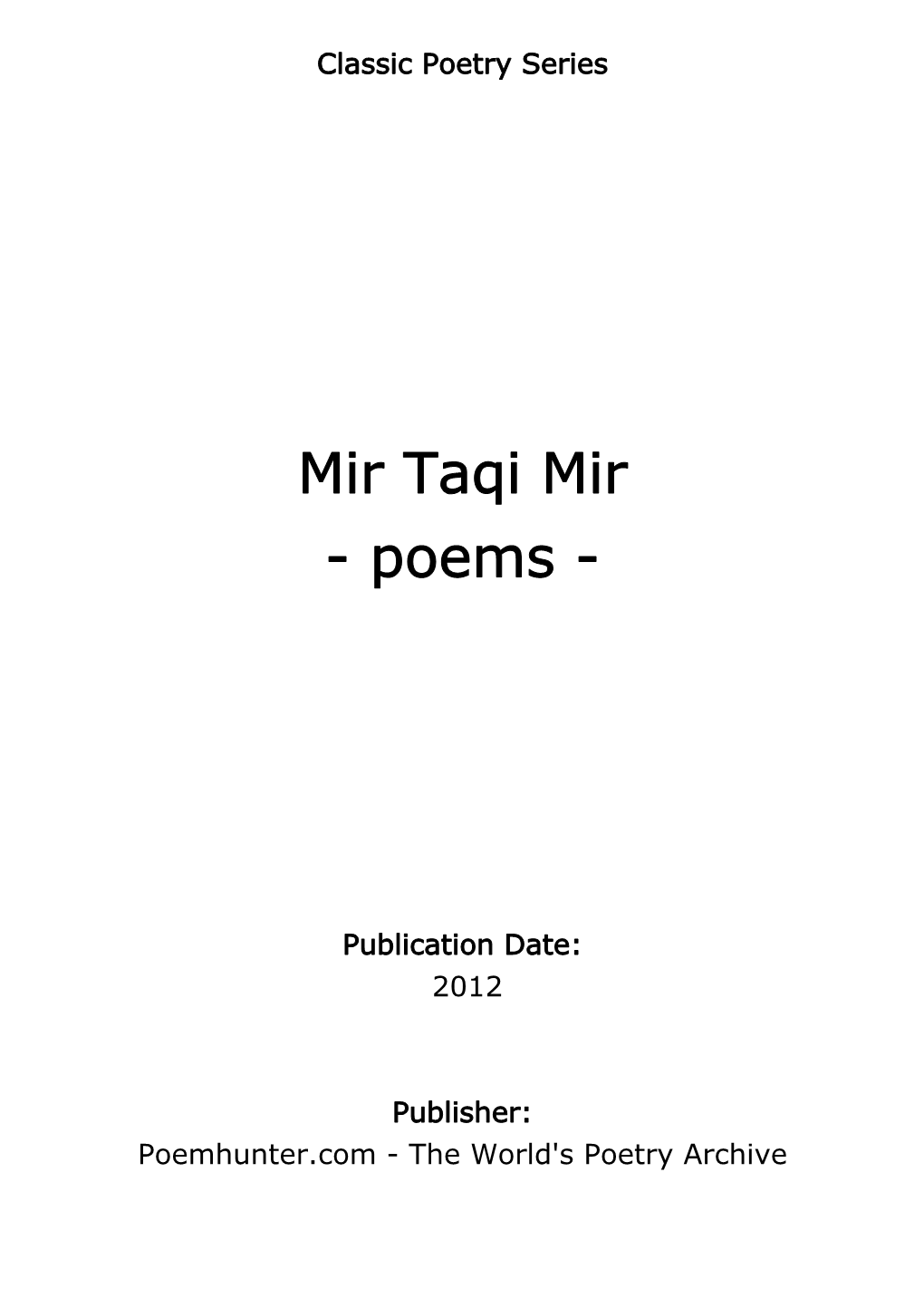 Mir Taqi Mir - Poems