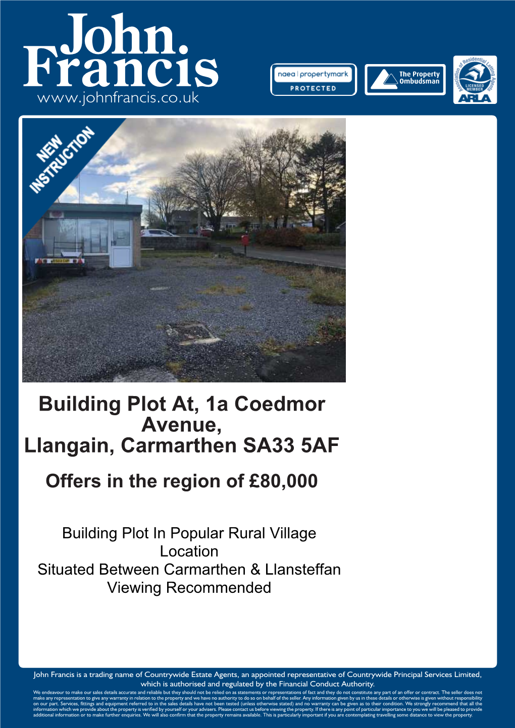 Building Plot At, 1A Coedmor Avenue, Llangain, Carmarthen SA33 5AF Offers in the Region of £80,000