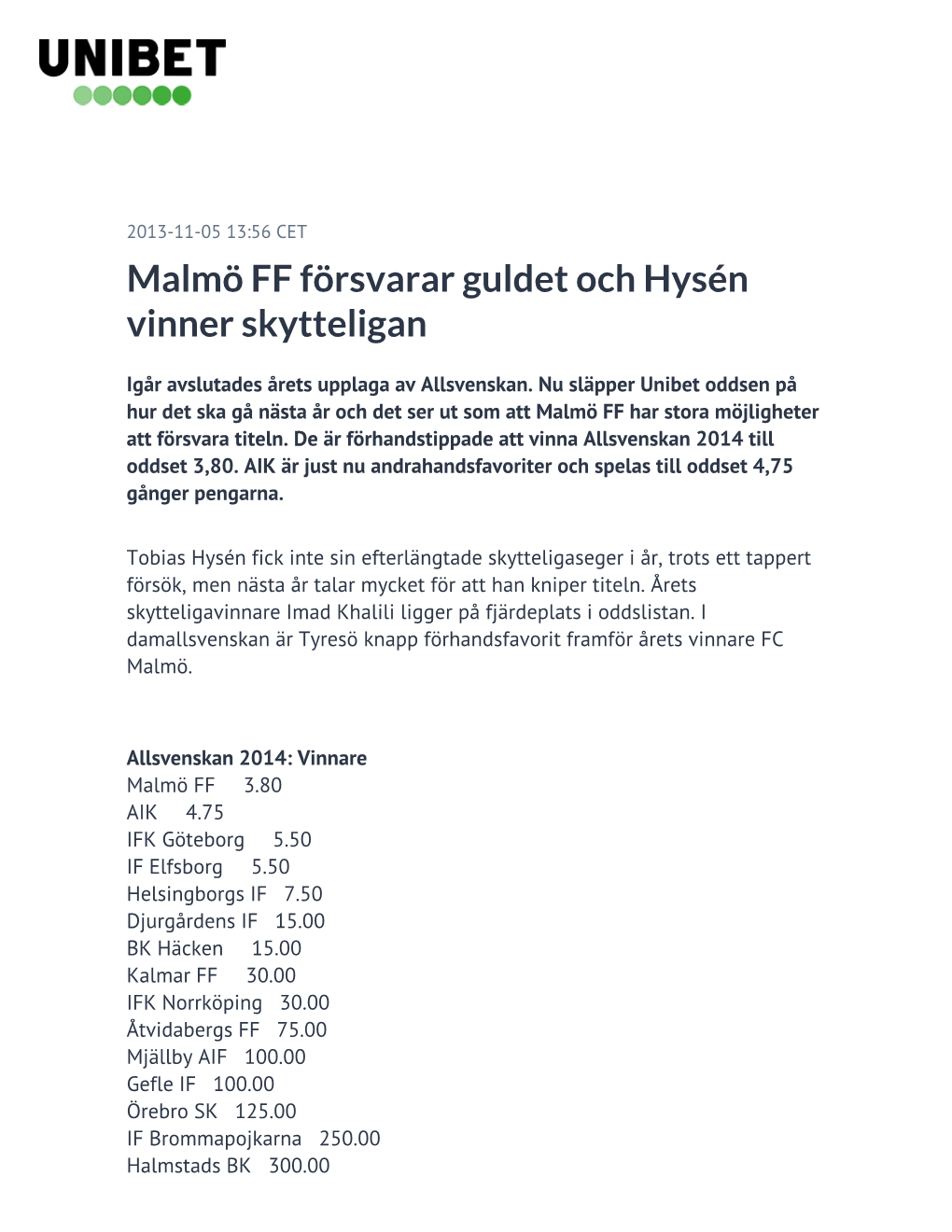 Malmö FF Försvarar Guldet Och Hysén Vinner Skytteligan