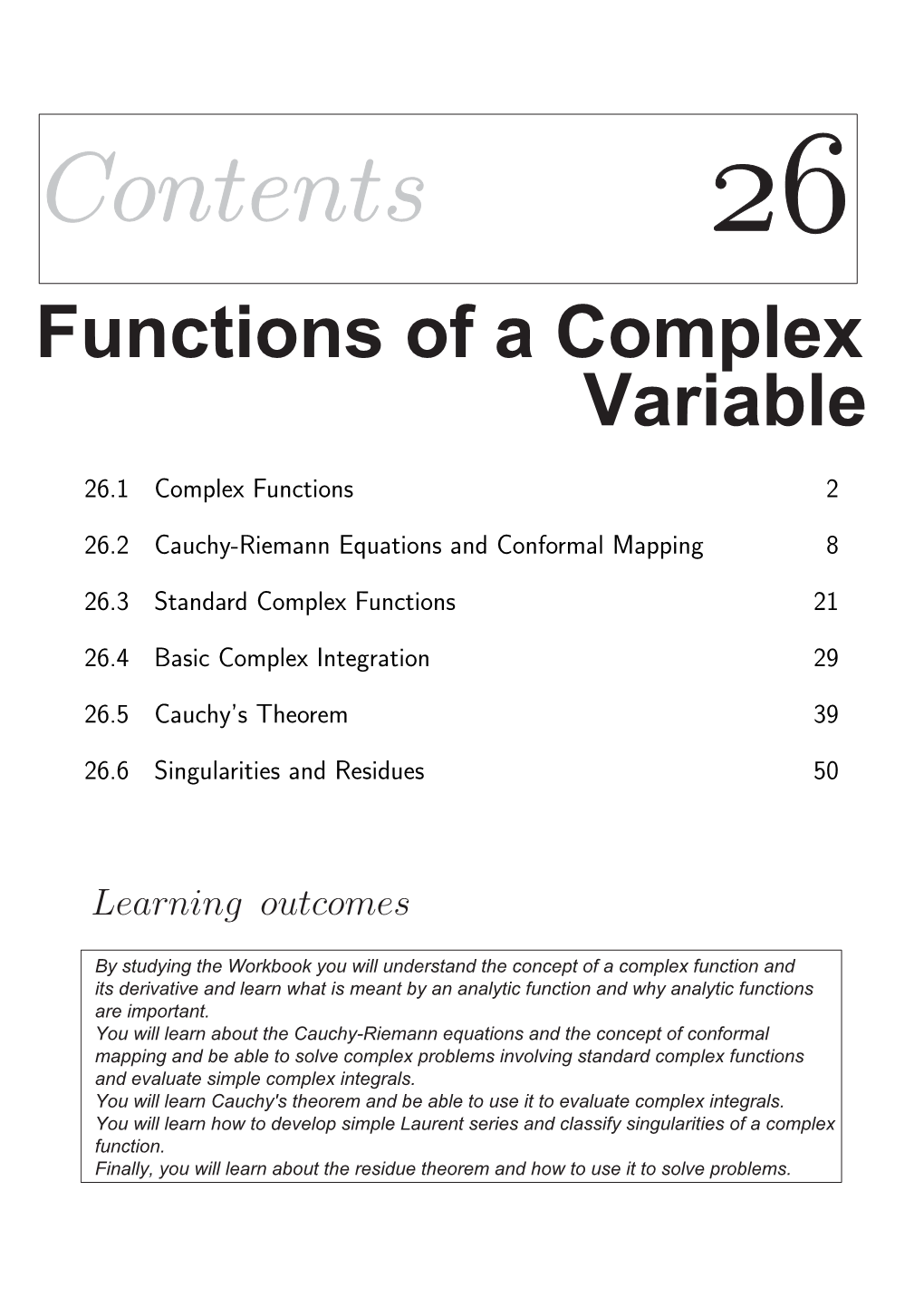 Contentscontents 2626 Functions of a Complex Variable