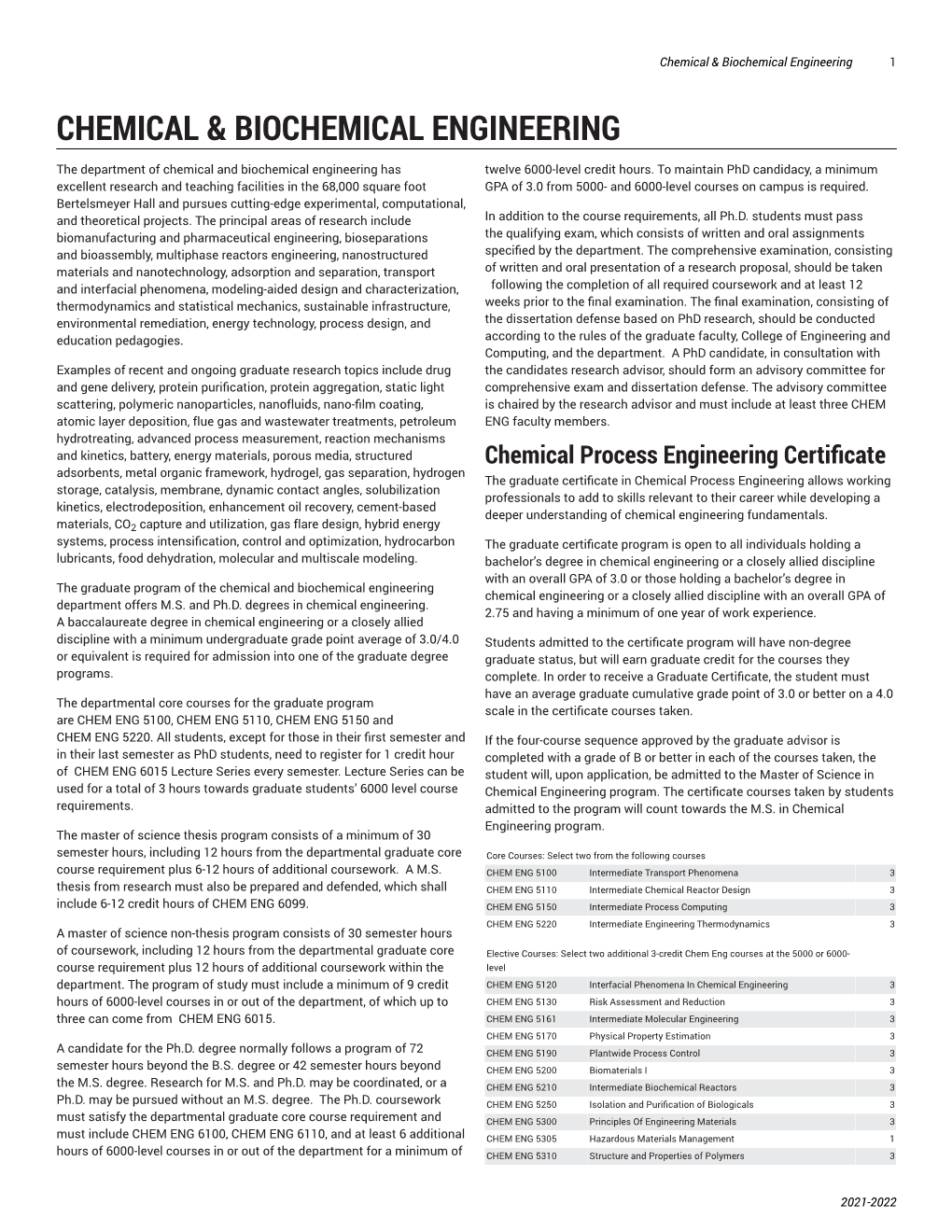 Chemical & Biochemical Engineering