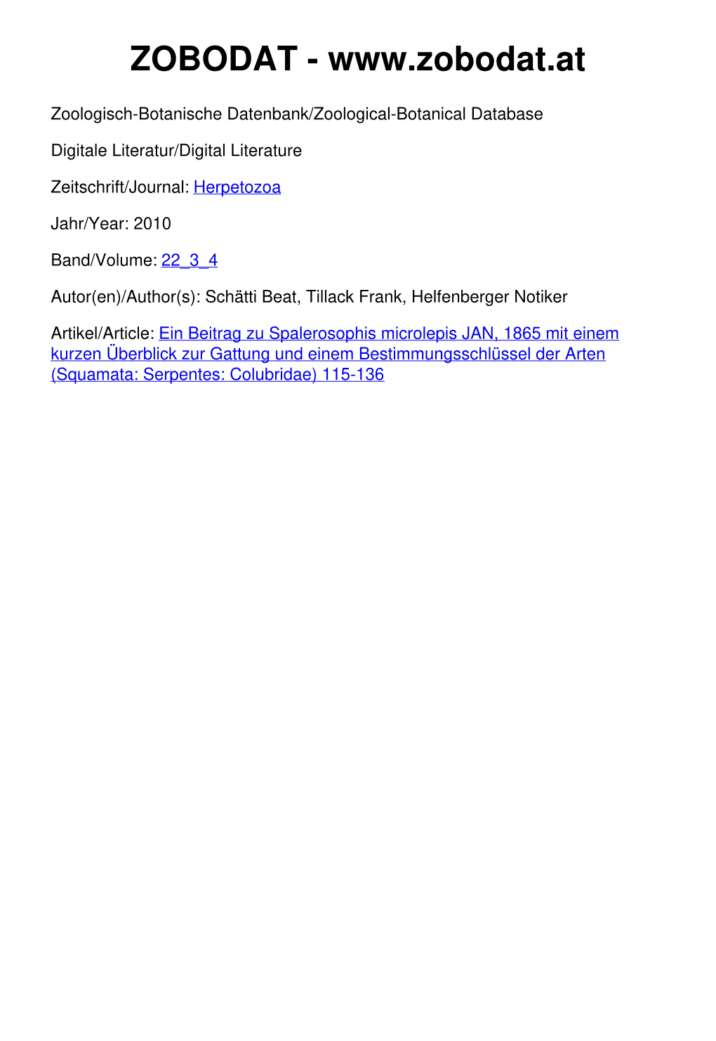 A Contribution to Spalerosophis Microlepis JAN, 1865, with a Short Review of the Genus and a Key to the Species (Squamata: Serpentes: Colubridae)