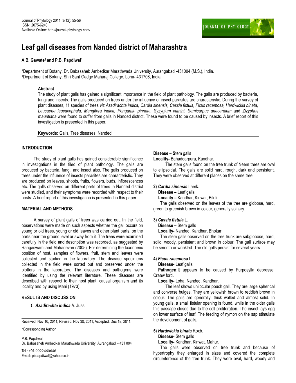 Leaf Gall Diseases from Nanded District of Maharashtra