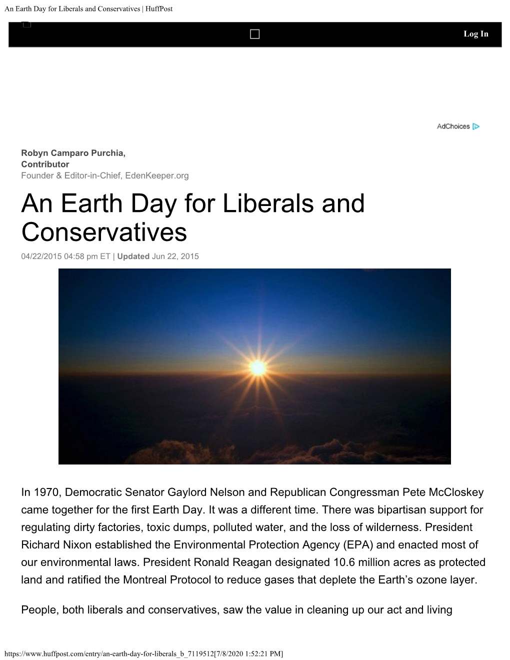 An Earth Day for Liberals and Conservatives | Huffpost  Log In