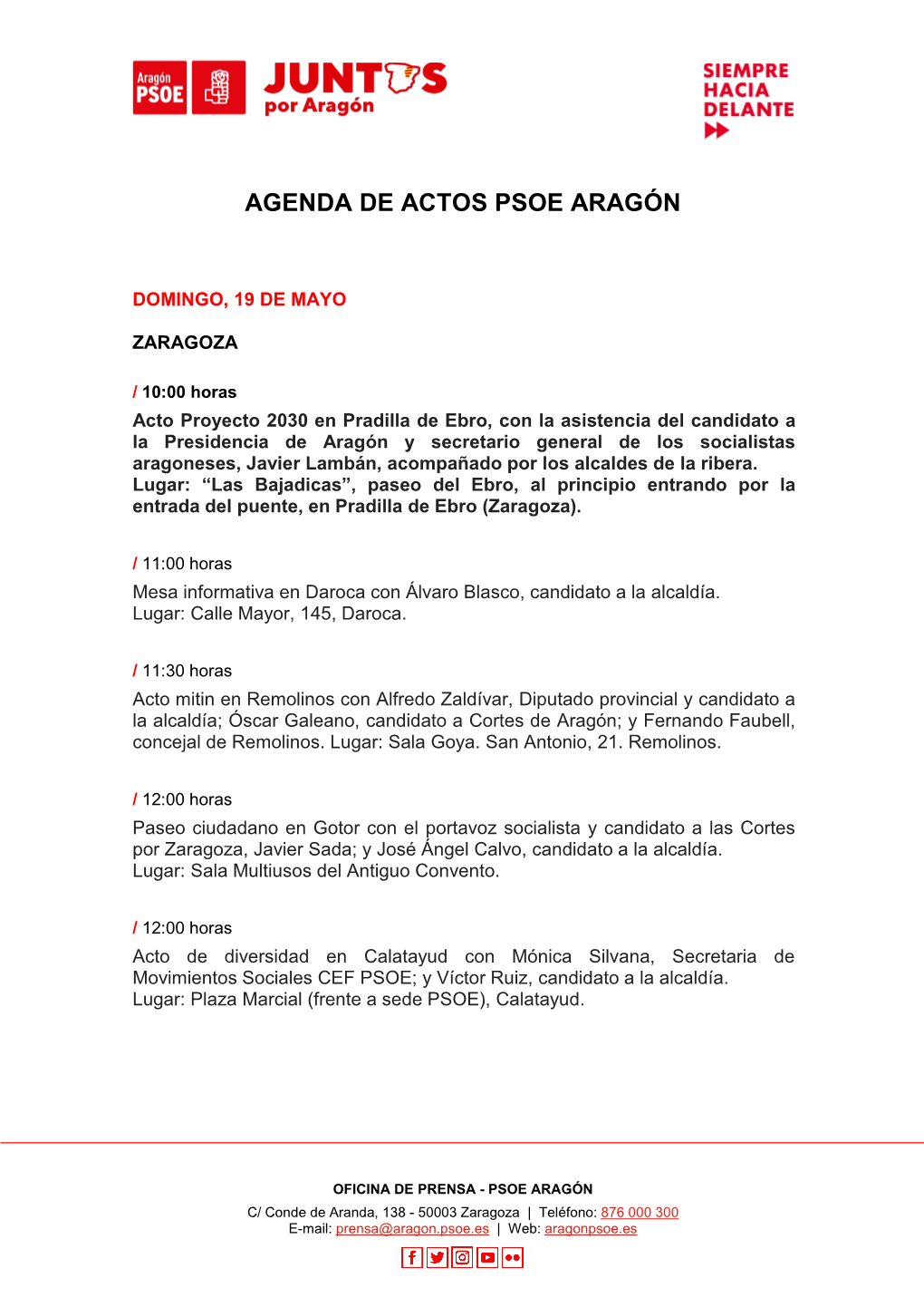 Agenda De Actos Psoe Aragón