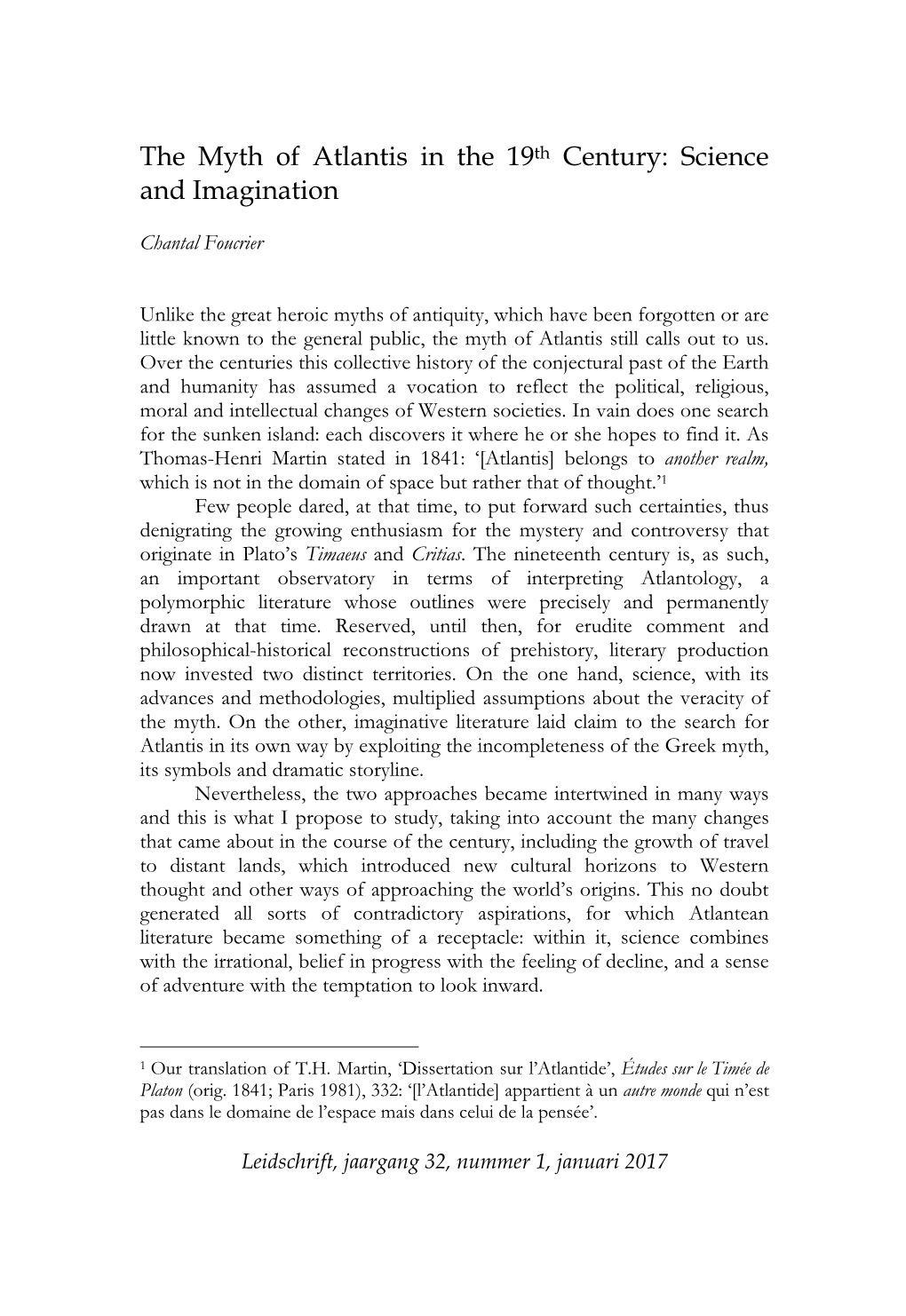 The Myth of Atlantis in the 19Th Century: Science and Imagination