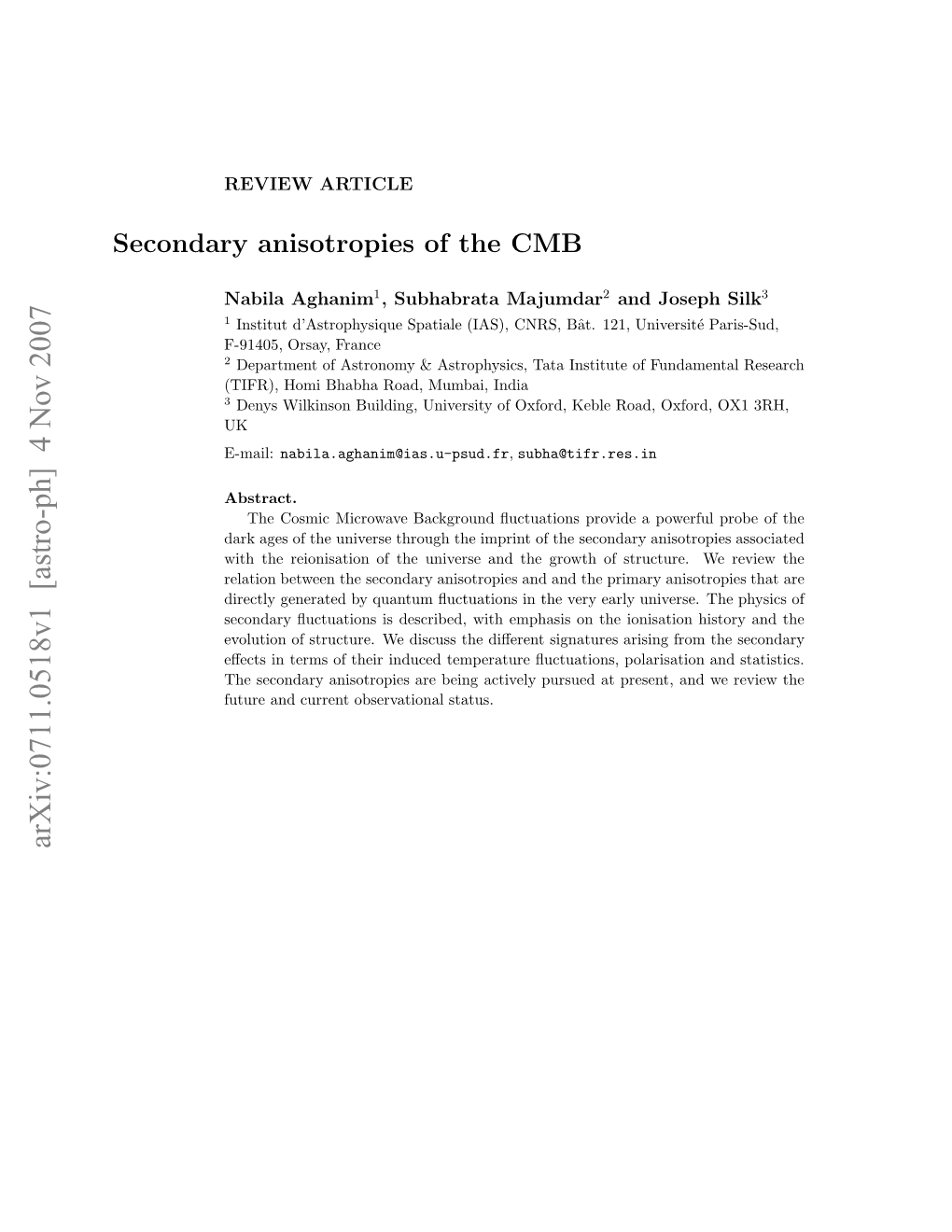 Secondary Anisotropies of the CMB 1