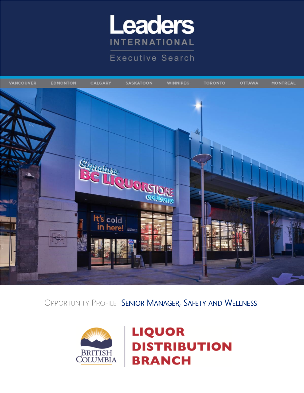 Bc Liquor Distribution Branch | Senior Manager, Safety and Wellness