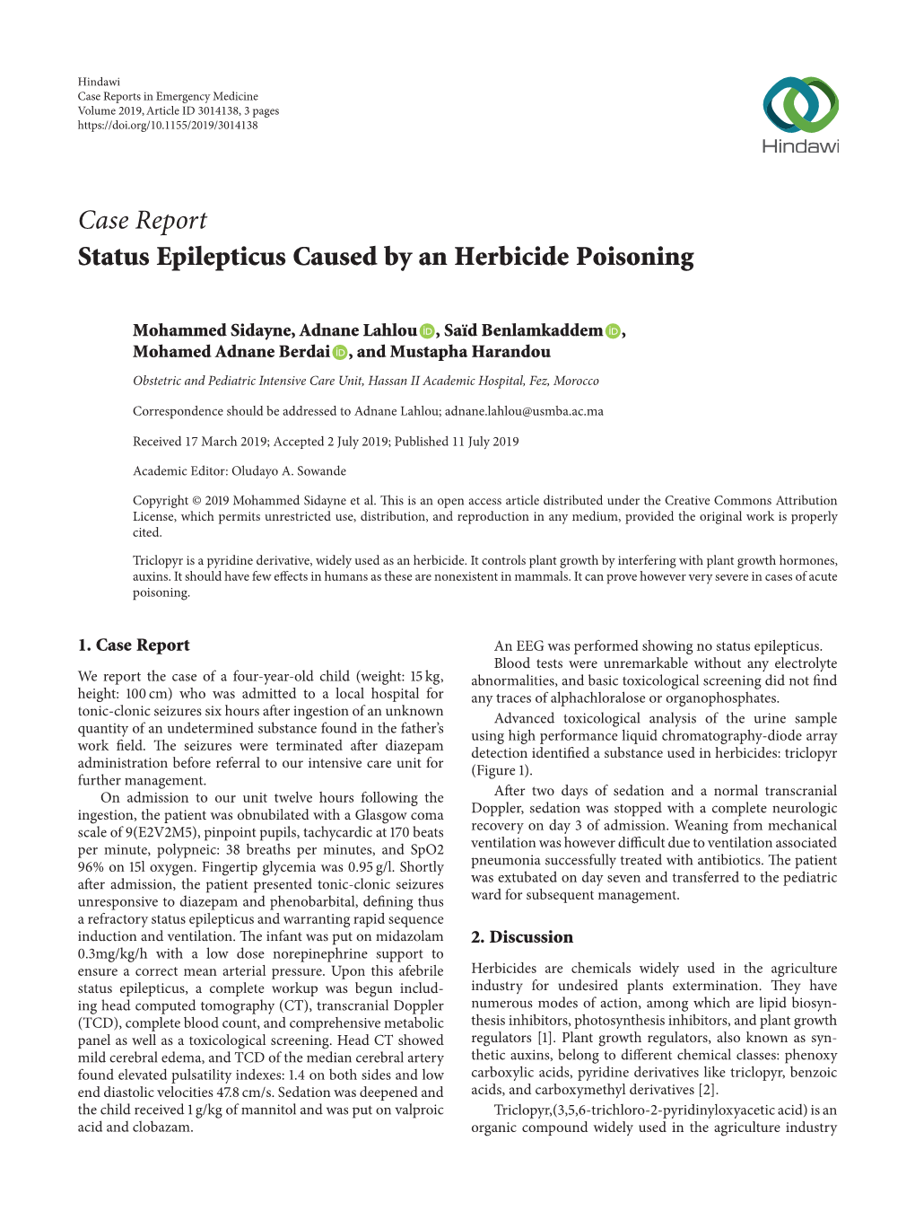 Status Epilepticus Caused by an Herbicide Poisoning