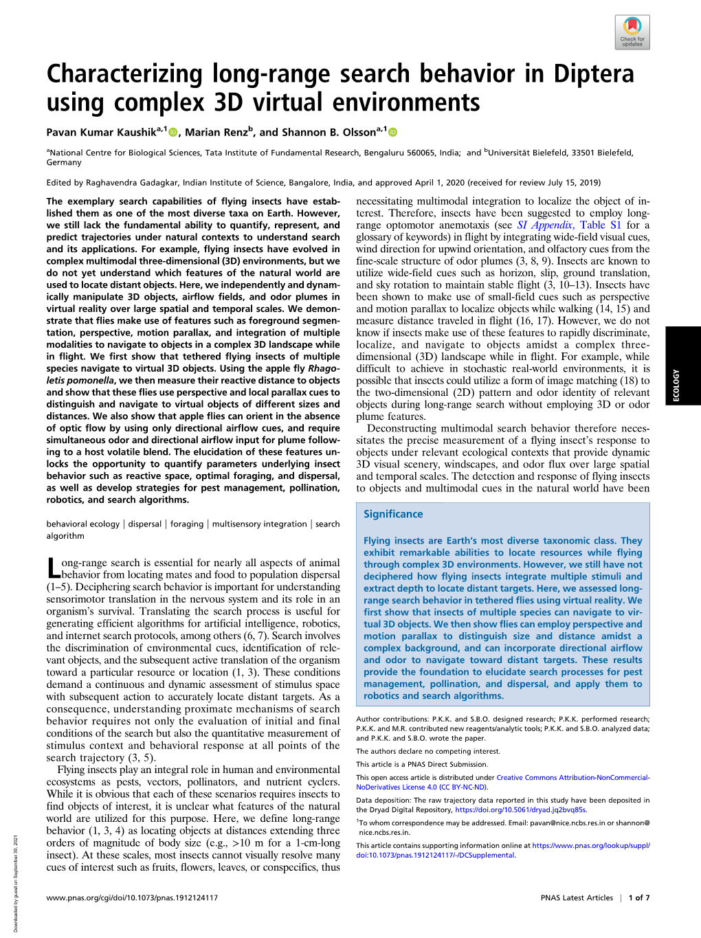 Characterizing Long-Range Search Behavior in Diptera Using Complex 3D Virtual Environments