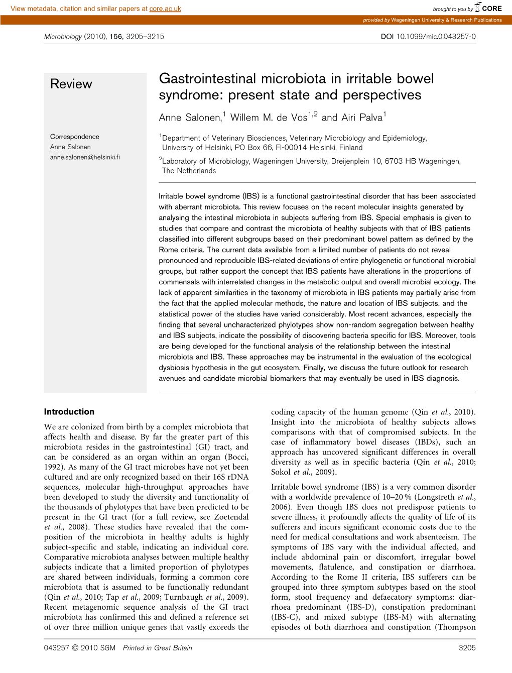 Gastrointestinal Microbiota in Irritable Bowel Syndrome: Present State and Perspectives