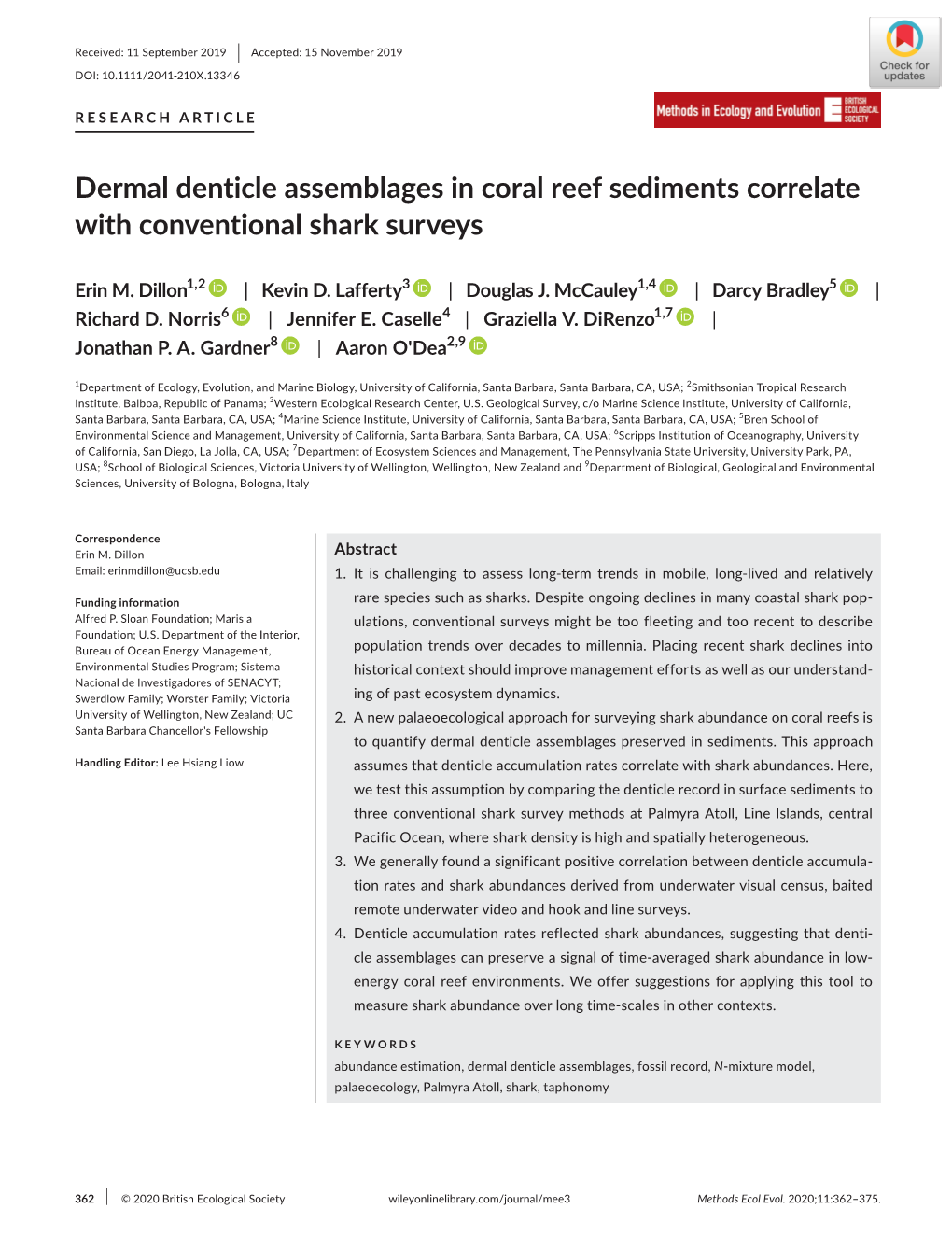 Dermal Denticle Assemblages in Coral Reef Sediments Correlate with Conventional Shark Surveys