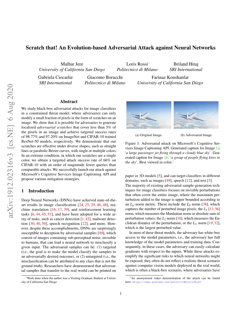 Scratch That! an Evolution-Based Adversarial Attack Against Neural Networks