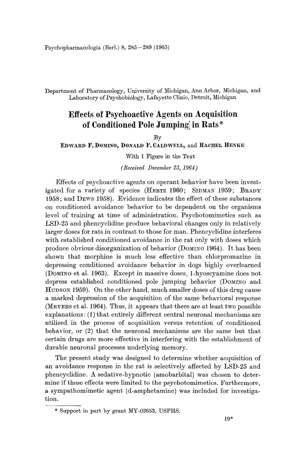 Effects of Psychoactive Agents on Acquisition of Conditioned Pole Jumping'j in Rats + by ]~D~VARD F