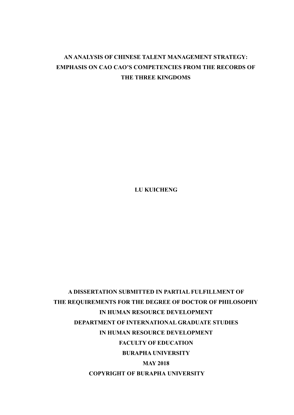 An Analysis of Chinese Talent Management Strategy: Emphasis on Cao Cao’S Competencies from the Records of the Three Kingdoms