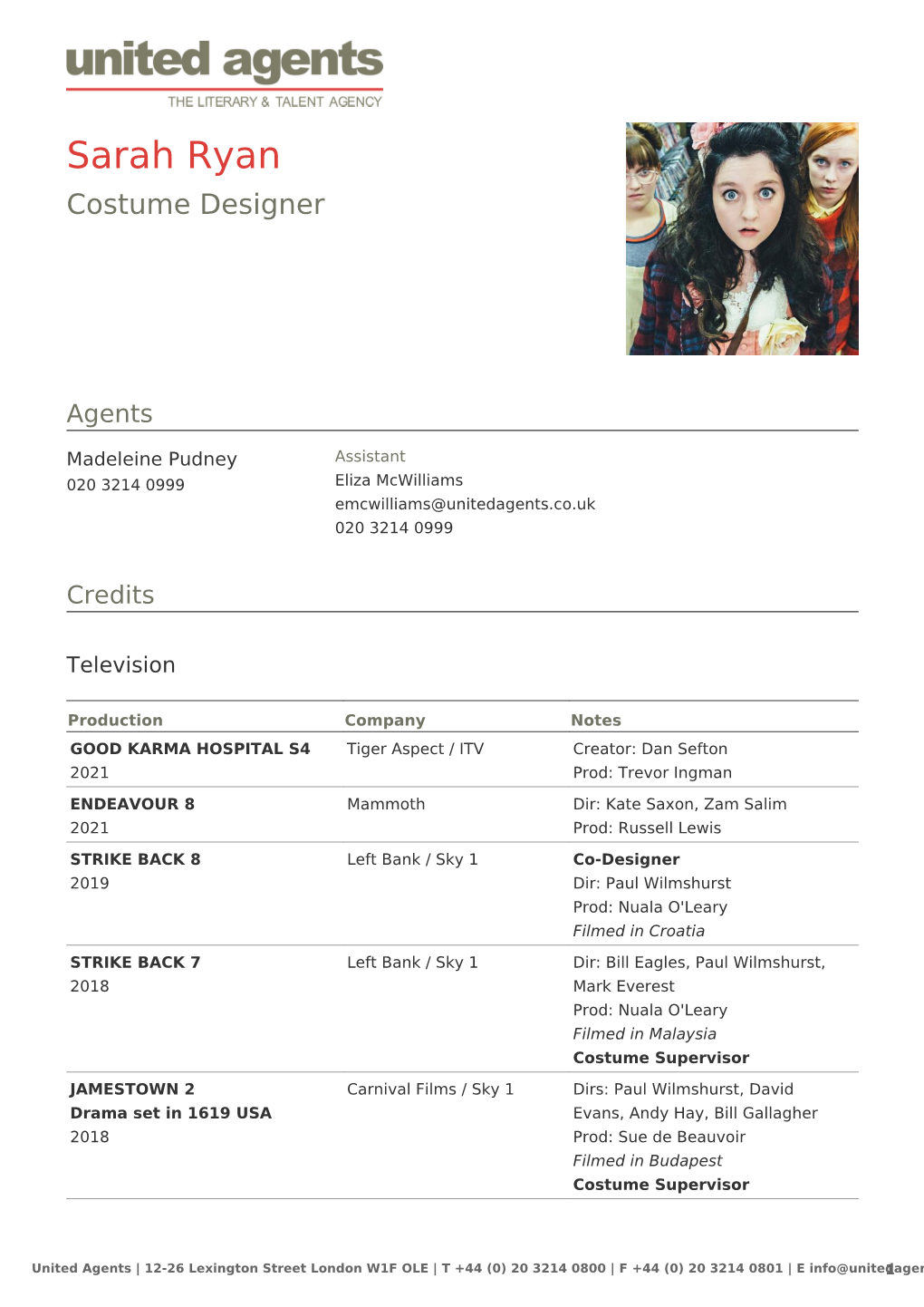 Sarah Ryan Costume Designer