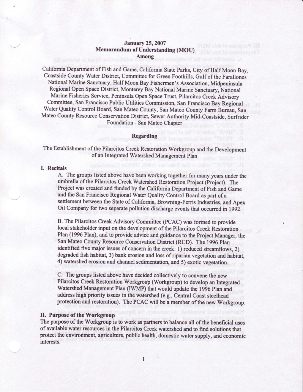 January 25,2007 Memorandum of Understanding (MO[D Among