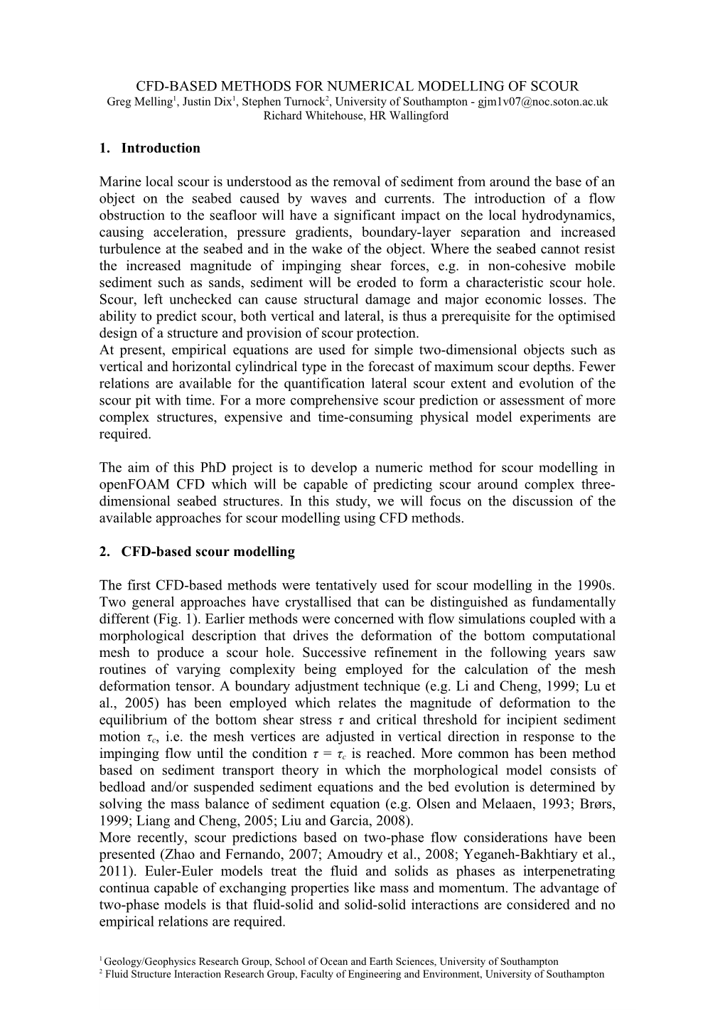 Numerical Modelling of Scour